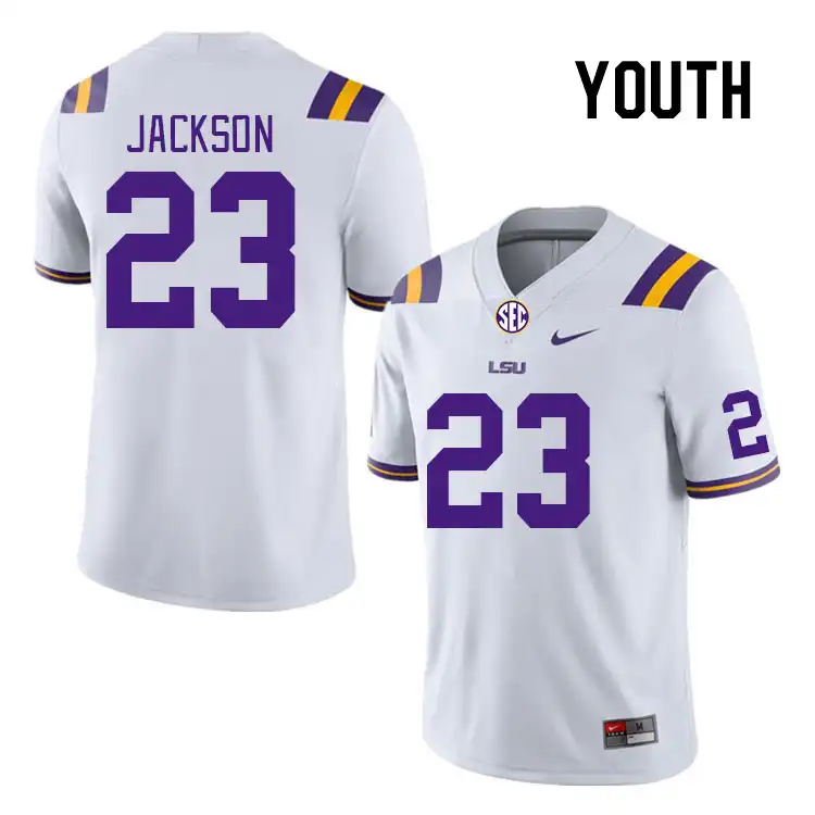 Youth LSU Tigers Kylin Jackson #23 White NCAA Football Jersey